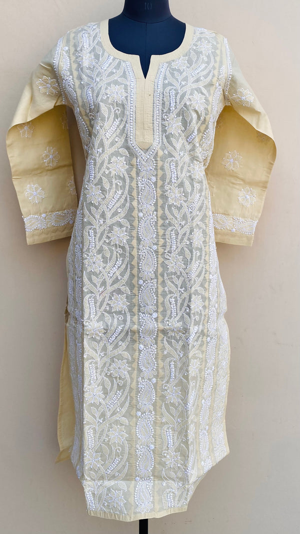 Lucknowi Chikankari Kurti Beige Cotton With Applique Work