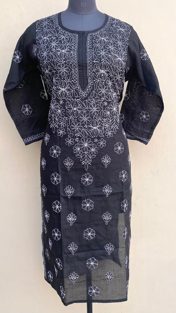 Lucknowi Chikankari Kurti Black Cotton