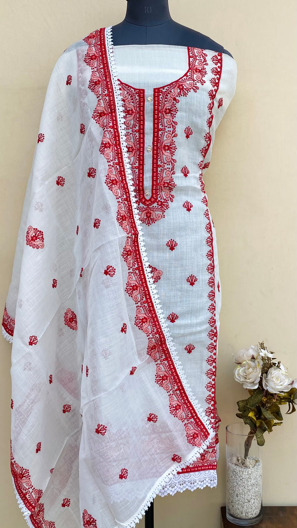 Chikankari Suit Length 3 Piece White Kota