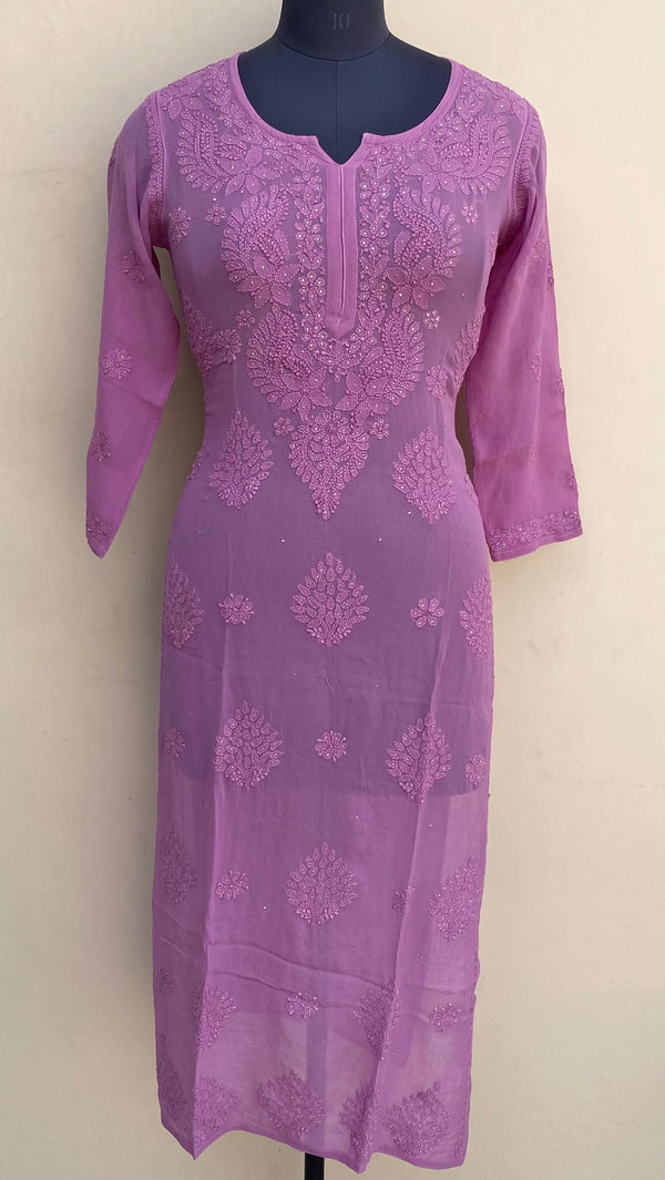 Lucknowi Chikankari Kurti Purple Pure Georgette With Mukaish & Self Work