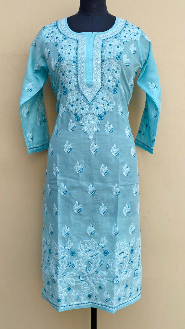 Lucknowi Chikankari Kurti Blue Cotton