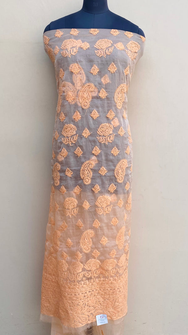 Lucknowi Chikankari Kurta Length Peach Organza