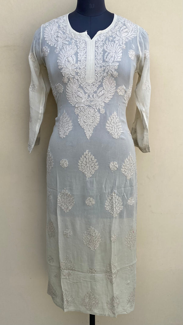 Lucknowi Chikankari Ombre Kurti Beige Pure Georgette With Mukaish & Self Work