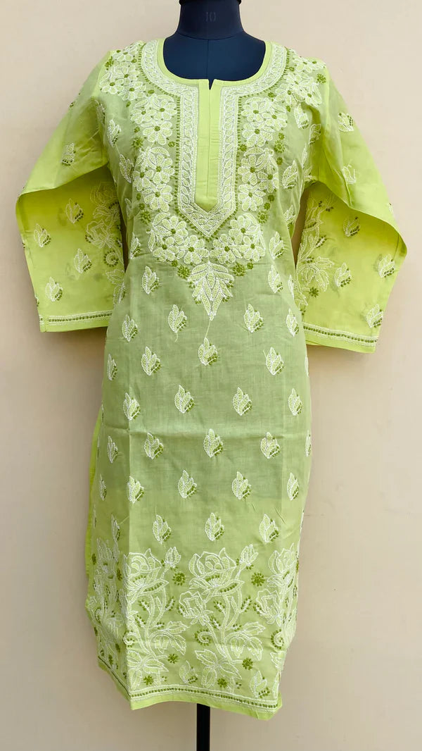 Lucknowi Chikankari Kurti Green Cotton