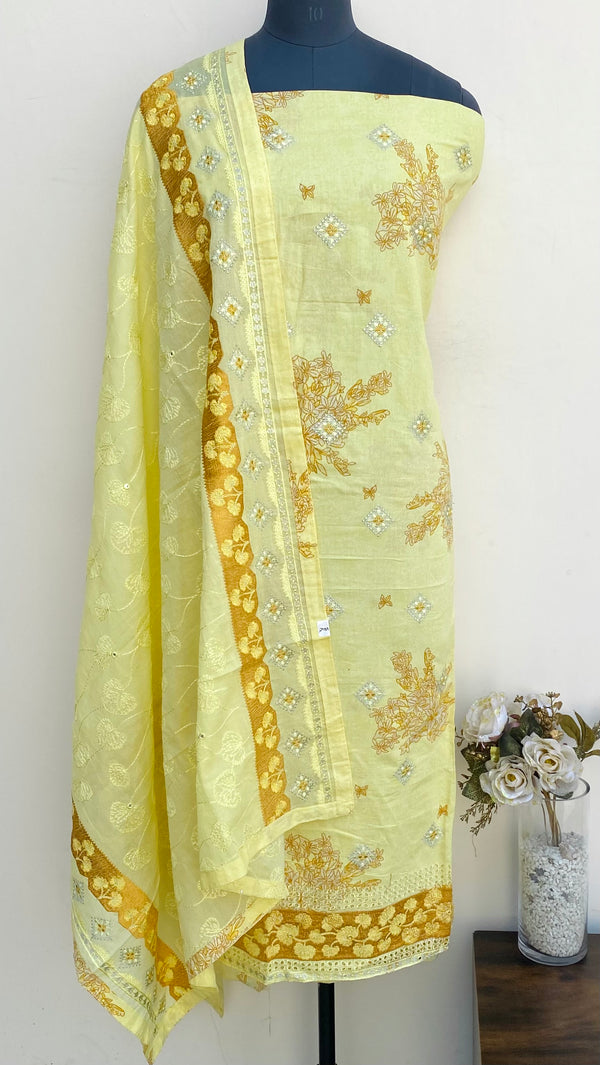 Designer Embroidered Suit Length 3 Piece Yellow Mal Cotton