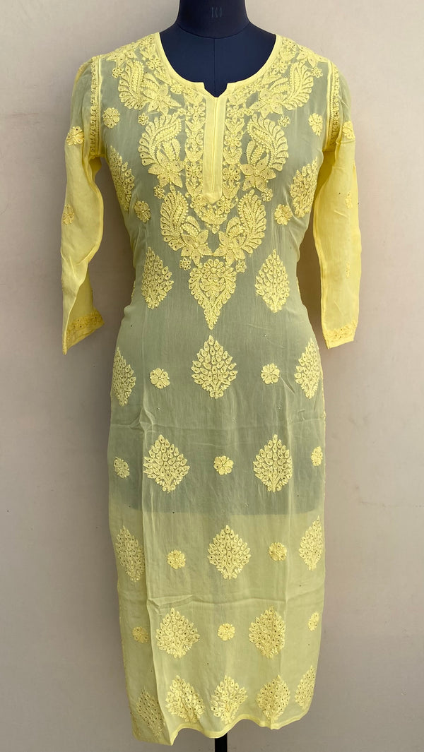 Lucknowi Chikankari Kurti Yellow Pure Georgette With Mukaish & Self Work