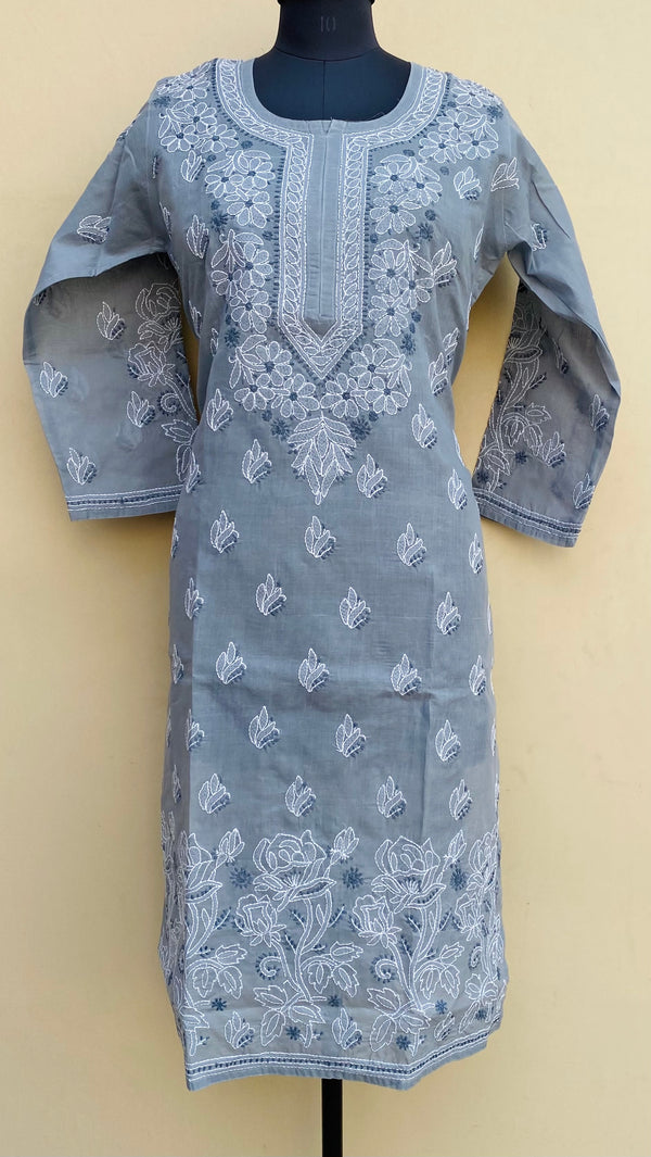 Lucknowi Chikankari Kurti Gray Cotton