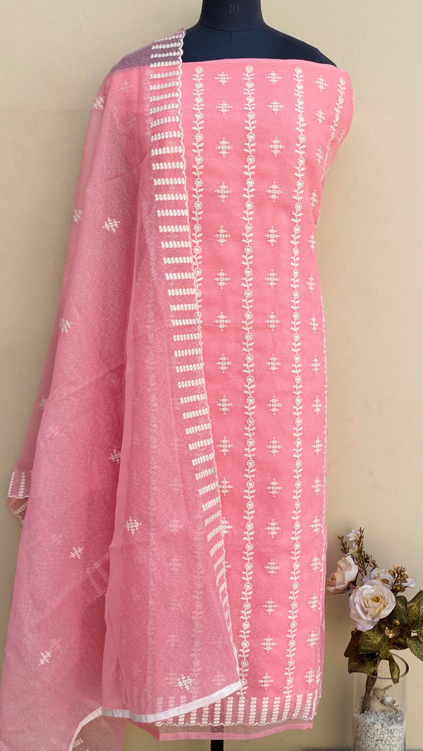 Designer Embroidered Suit Length 3 Piece Pink Kota