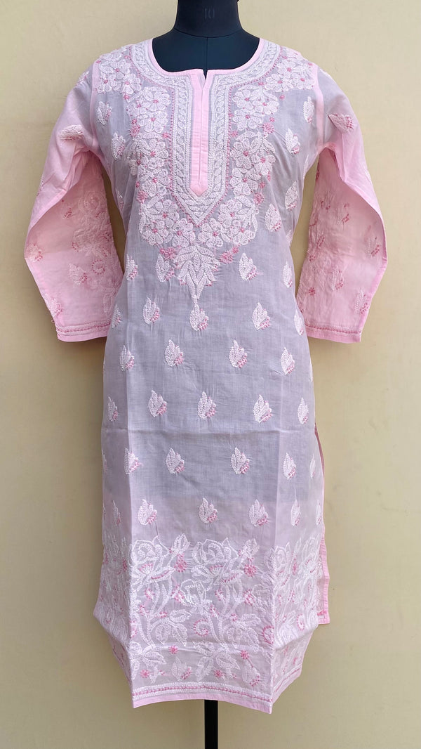 Lucknowi Chikankari Kurti Pink Cotton