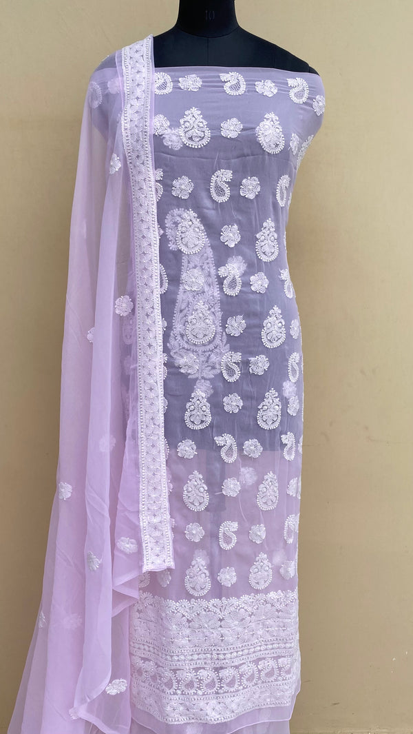 Lucknowi Chikankari Suit Length 3 Piece Pink Georgette With Jaali Work