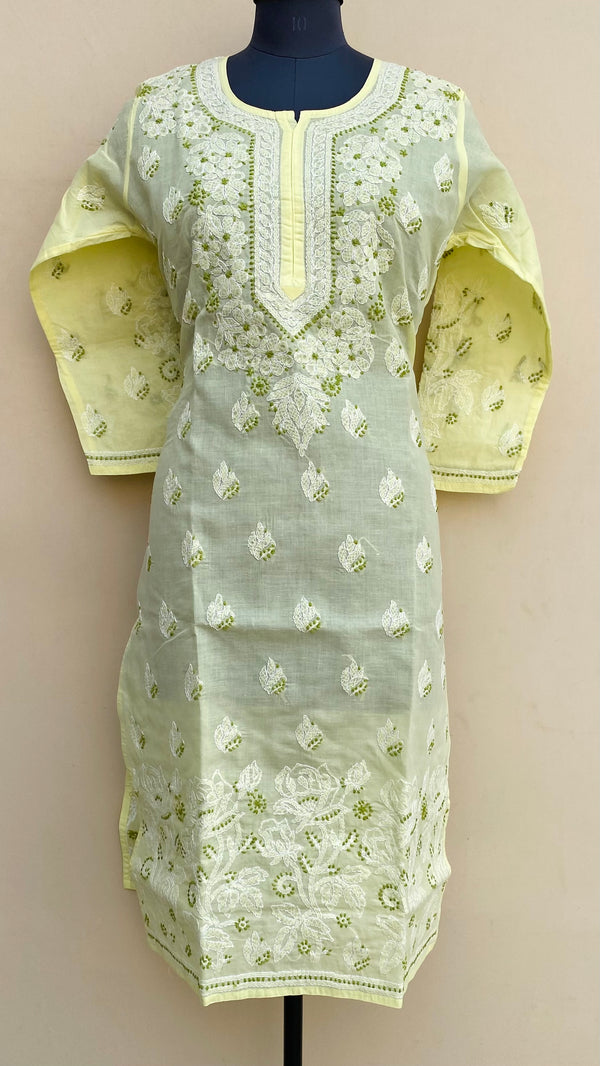 Lucknowi Chikankari Kurti Lemon Yellow Cotton