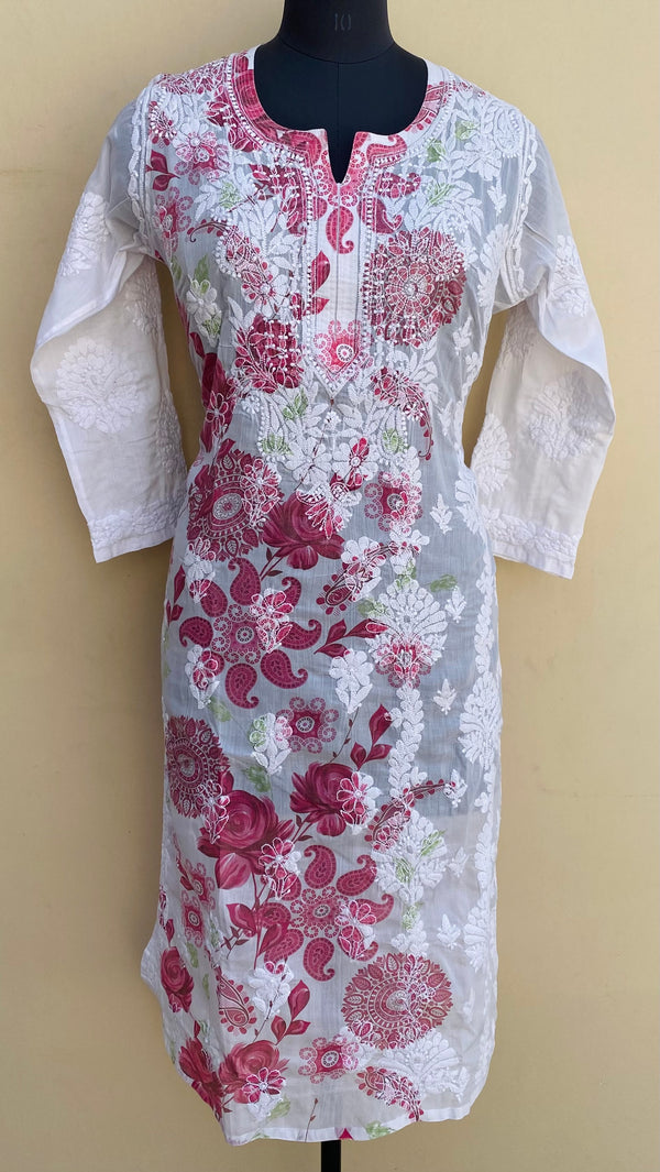 Lucknowi Chikankari Printed Kurti White Cotton