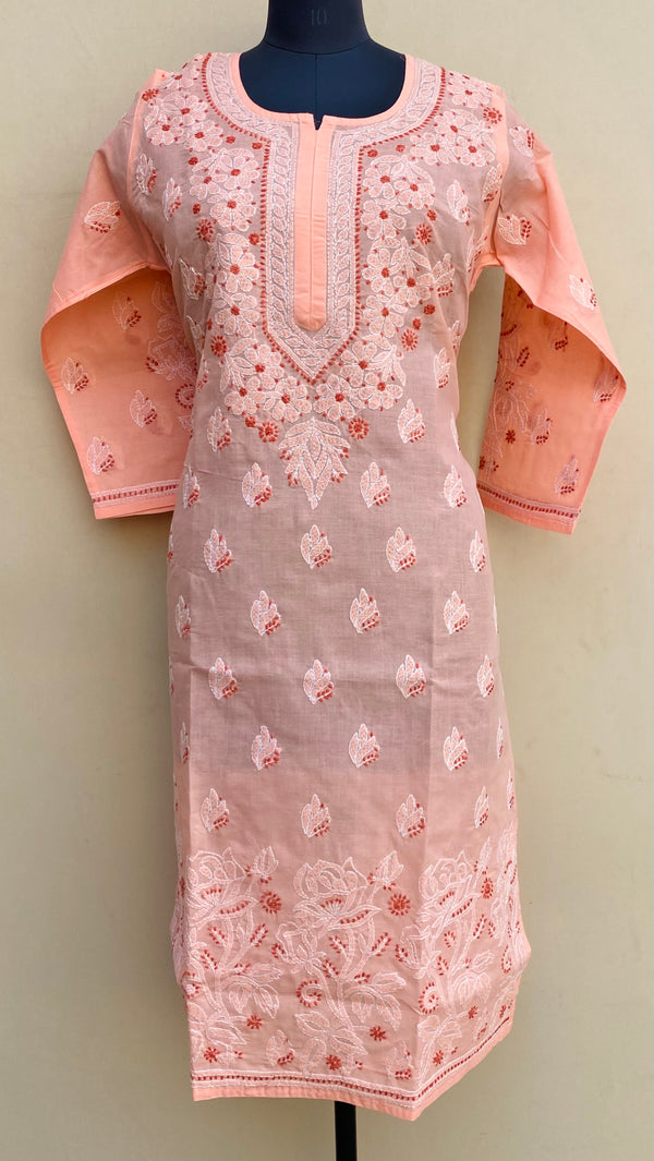 Lucknowi Chikankari Kurti Peach Cotton