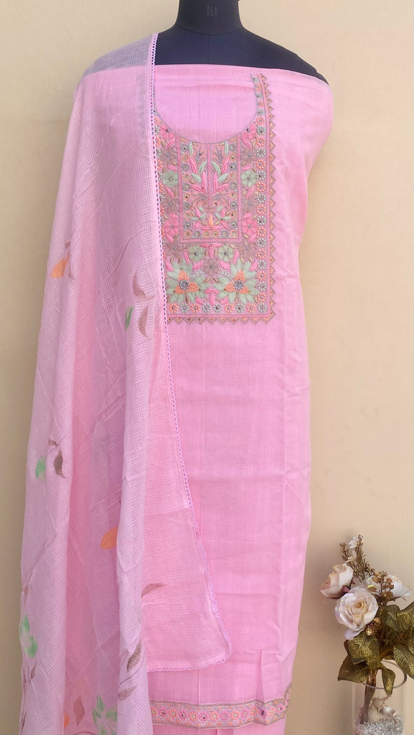 Designer Embroidered Suit Length 3 Piece Pink Kota