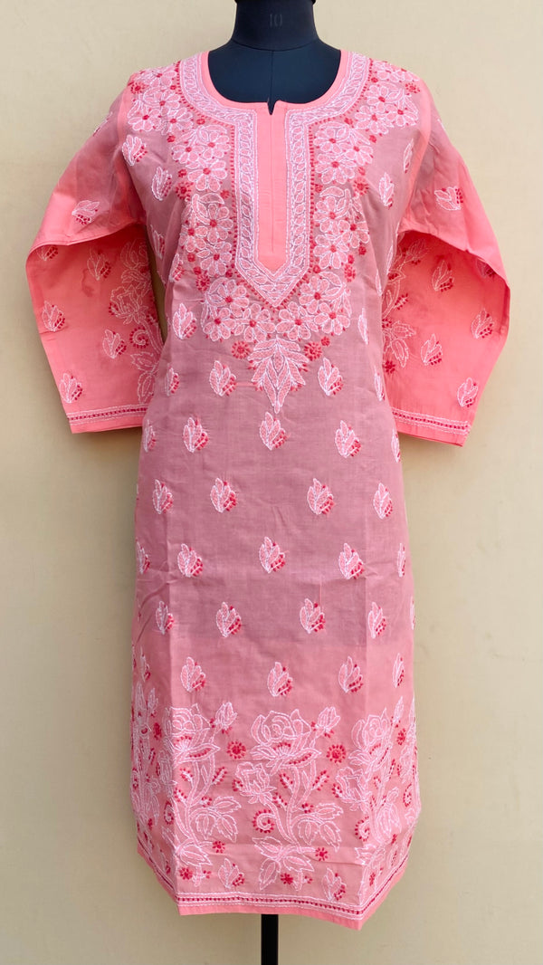 Lucknowi Chikankari Kurti Pink Cotton