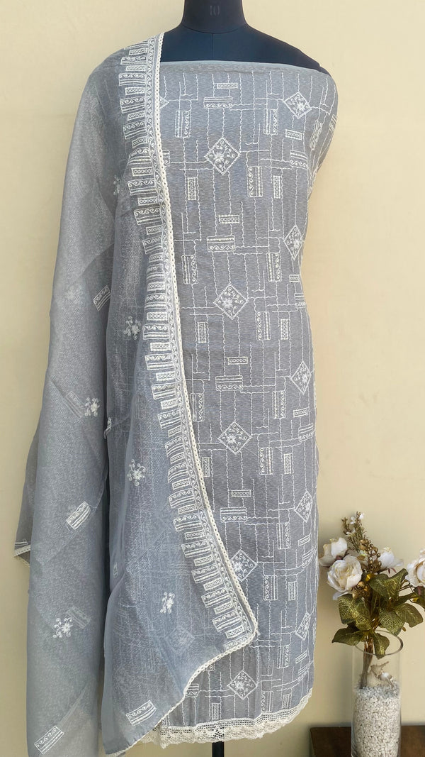 Designer Embroidered Suit Length 3 Piece Gray Kota