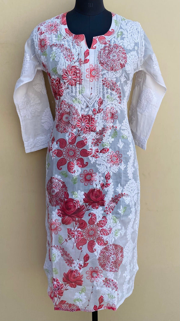 Lucknowi Chikankari Printed Kurti White Cotton