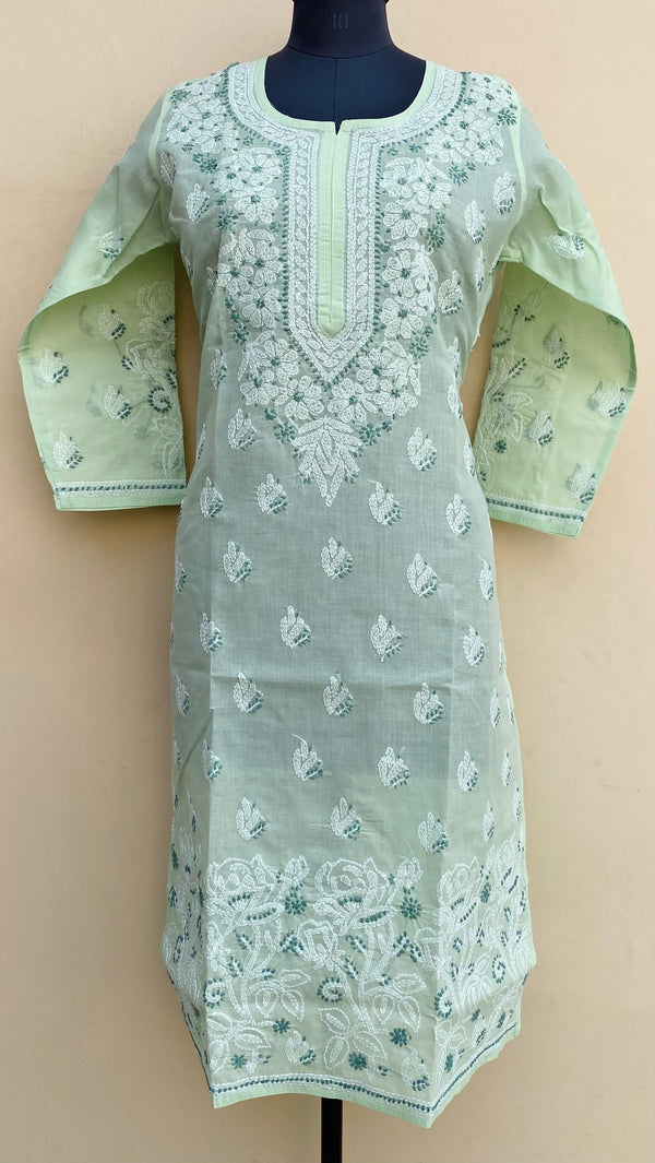 Lucknowi Chikankari Kurti Pista Green Cotton