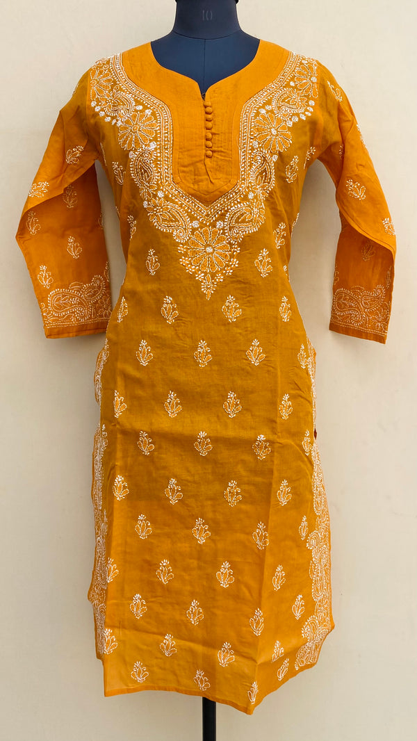 Lucknowi Chikankari Kurti Mustard Cotton