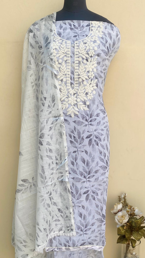 Designer Embroidered Suit Length 3 Piece Off White Linen