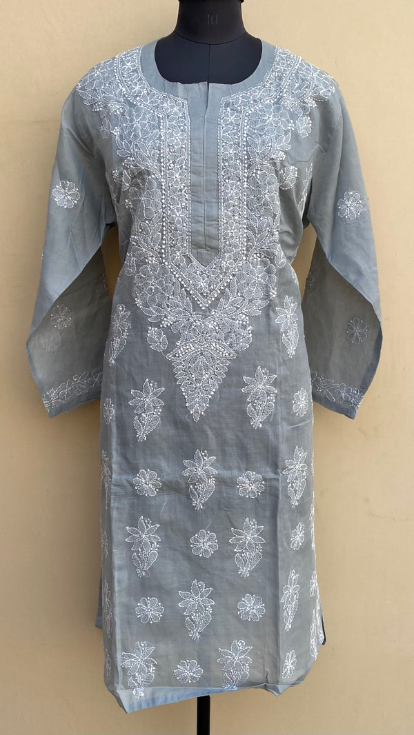 Lucknowi Chikankari Kurti Gray Cotton