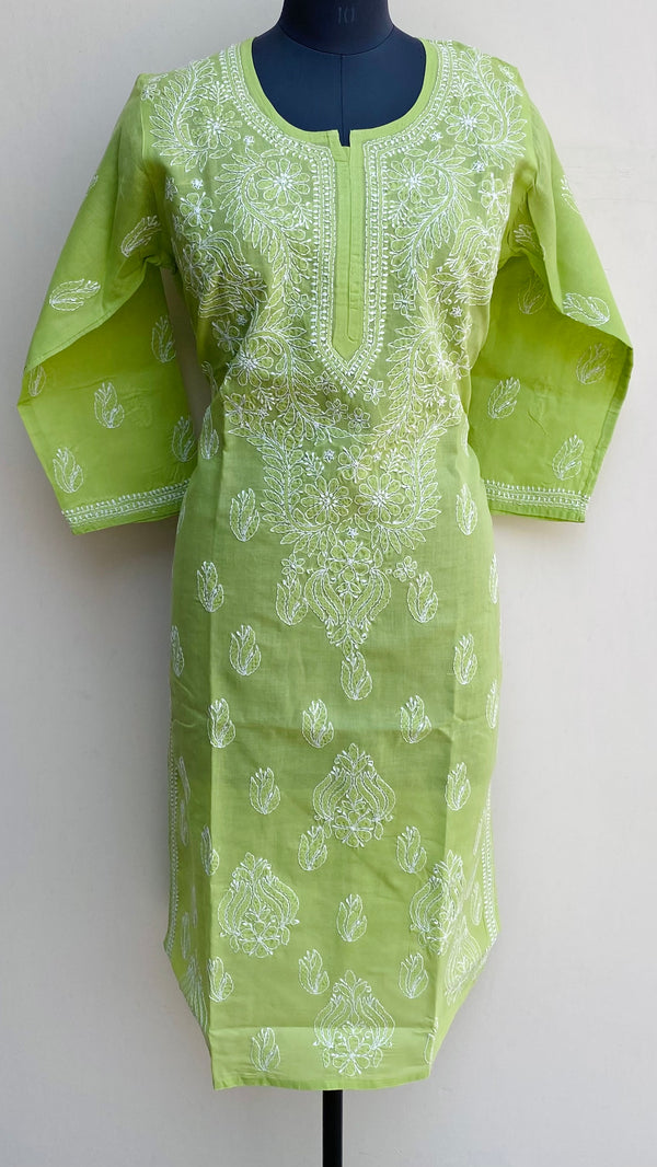 Lucknowi Chikankari Kurti Parrot Green Cotton