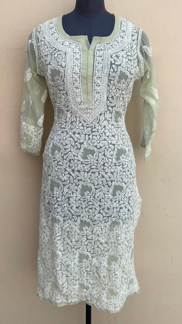 Lucknowi Chikankari Kurti Mint Green Georgette With Jaali Work