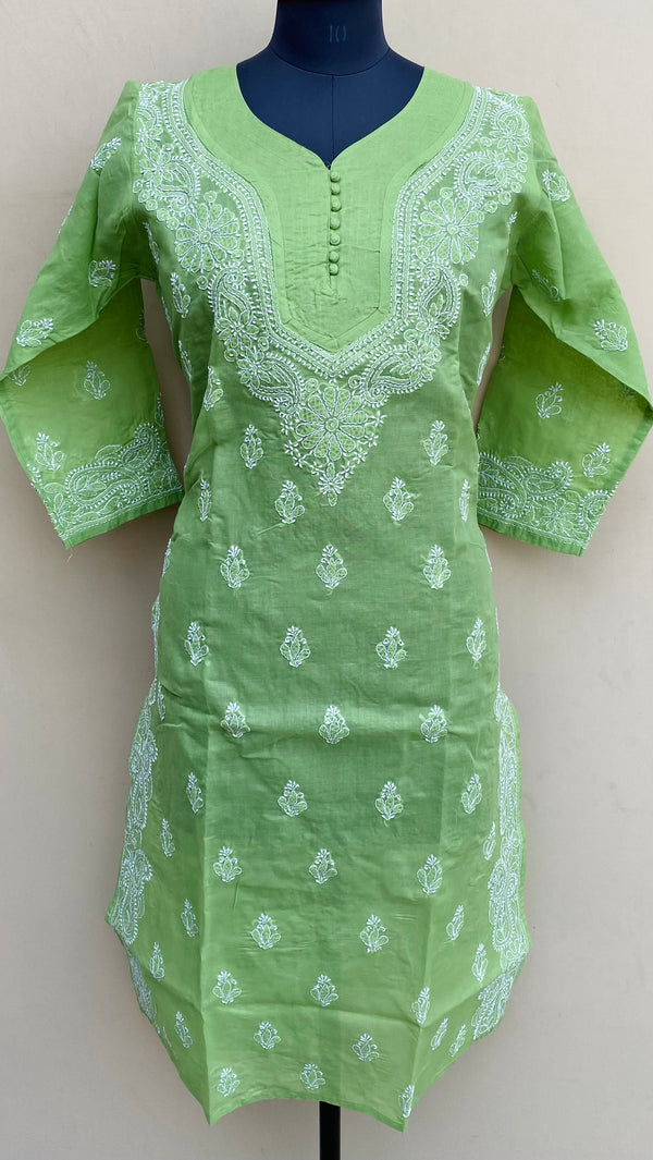 Lucknowi Chikankari Kurti Parrot Green Cotton