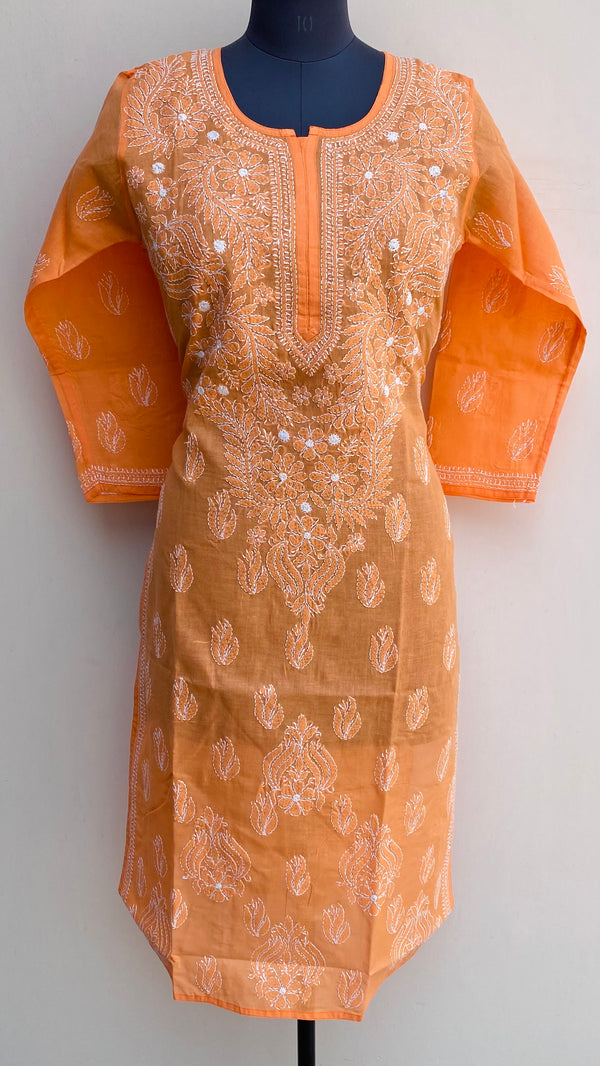 Lucknowi Chikankari Kurti Orange Cotton