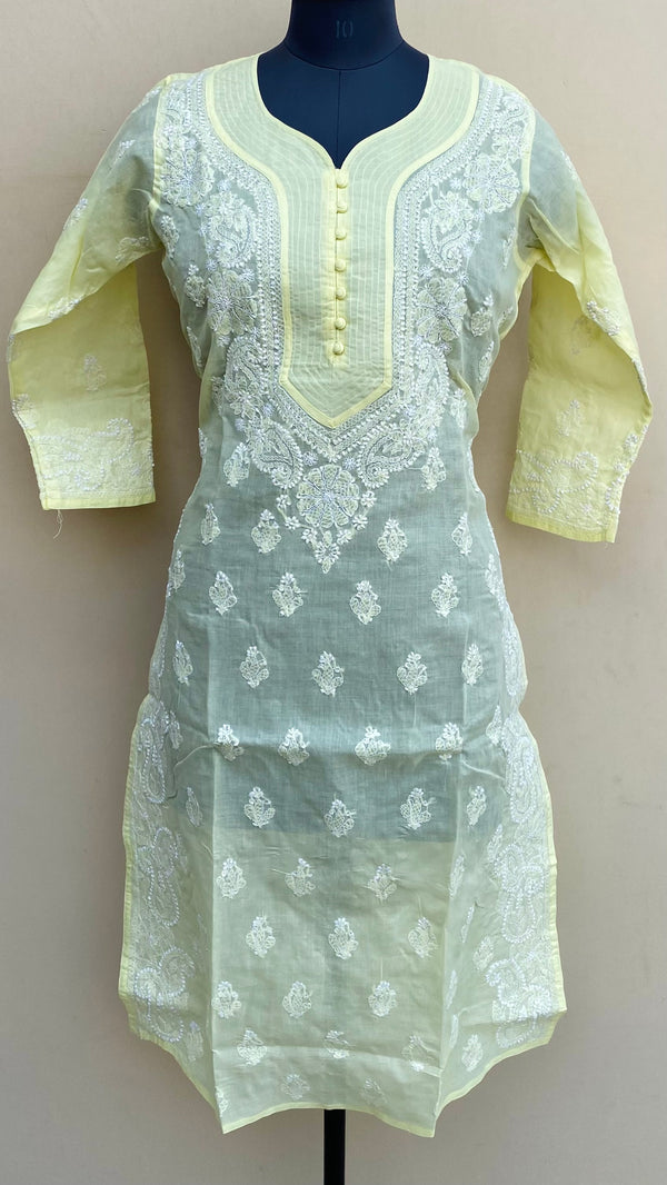 Lucknowi Chikankari Kurti Lemon Yellow Cotton