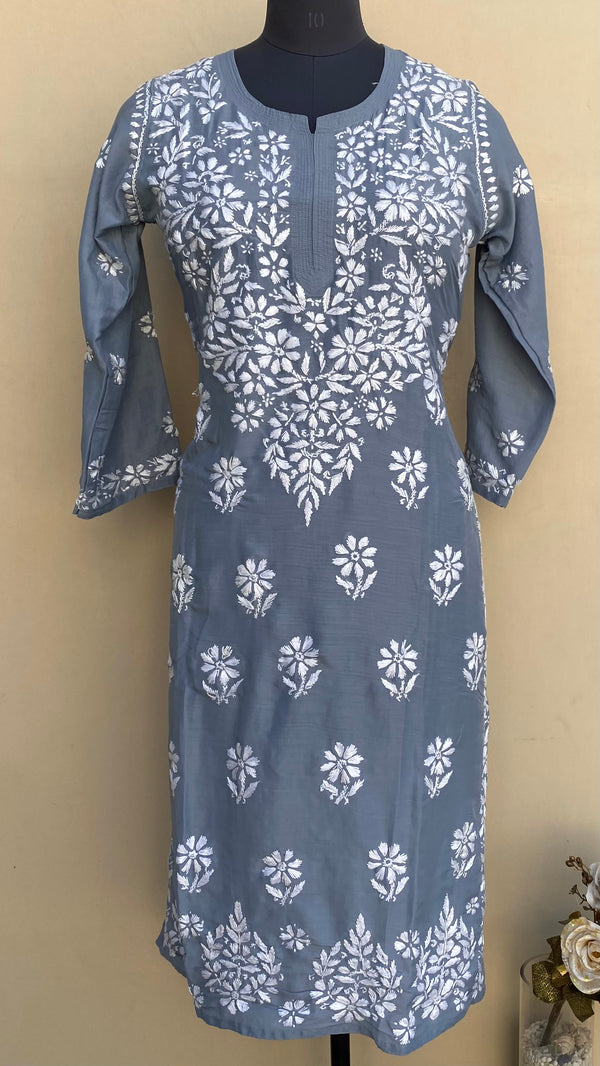 Lucknowi Chikankari Kurti Gray Muslin Cotton