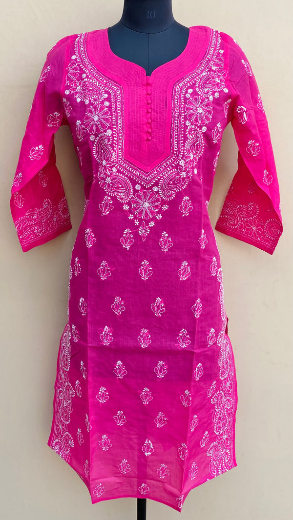 Lucknowi Chikankari Kurti Pink Cotton