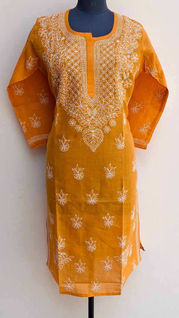Lucknowi Chikankari Kurti Mustard Cotton