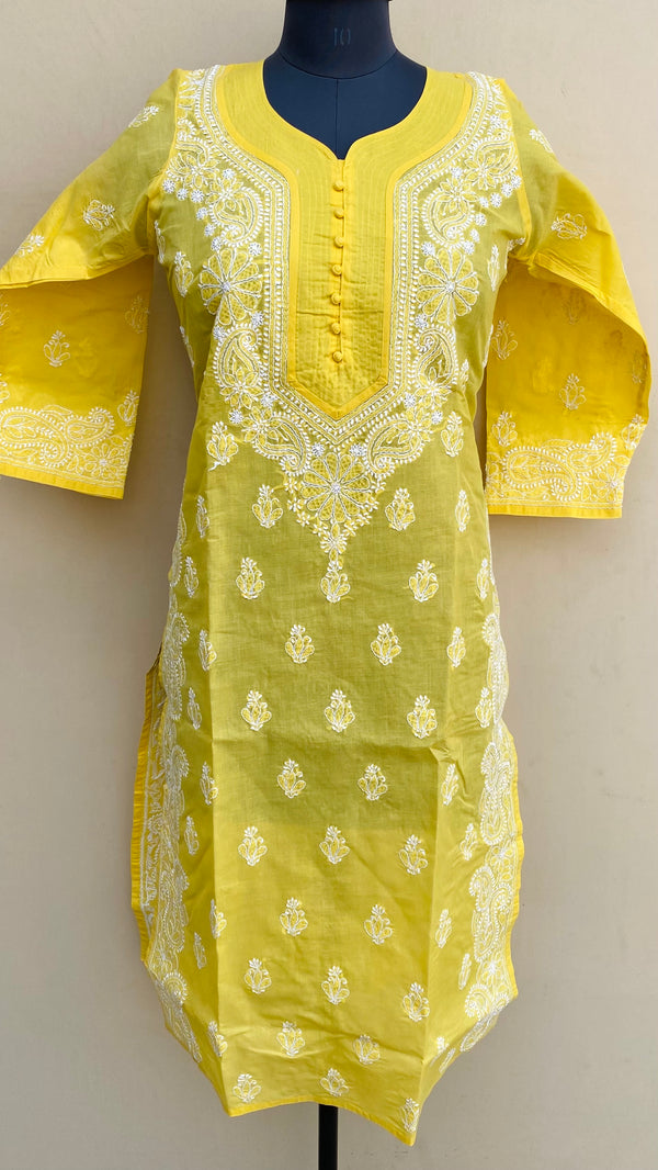 Lucknowi Chikankari Kurti Yellow Cotton