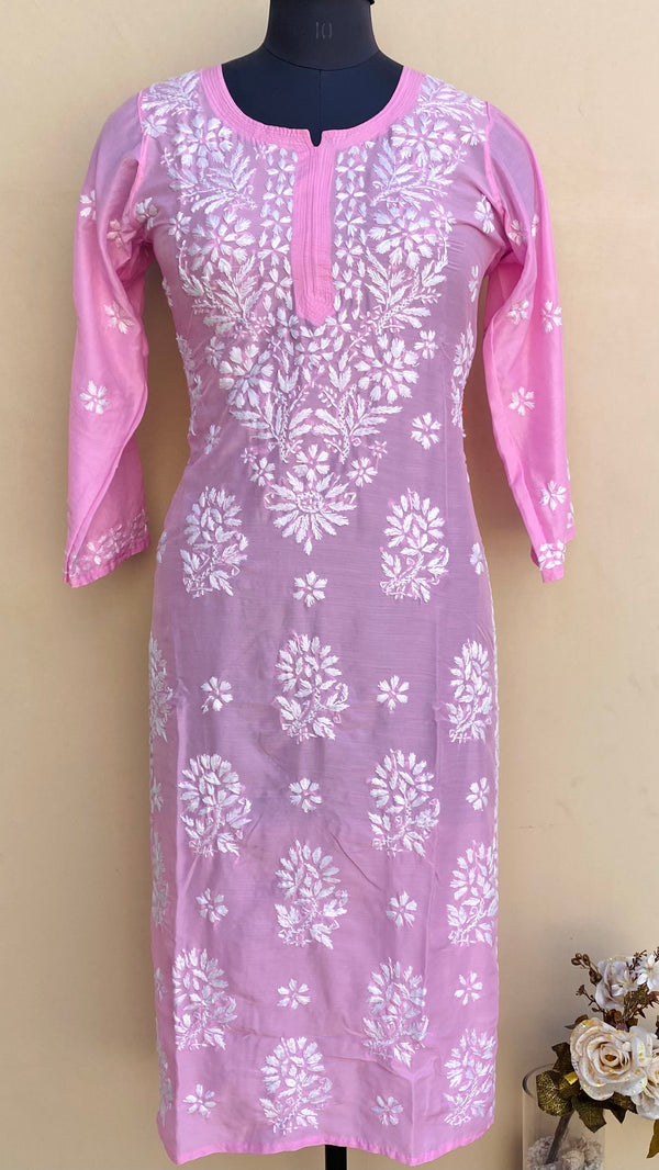 Lucknowi Chikankari Kurti Pink Muslin Cotton