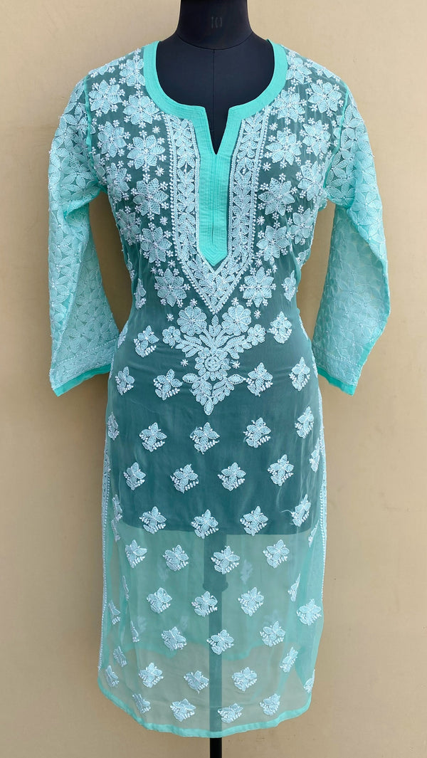 Lucknowi Chikankari Kurti Sea Green Georgette