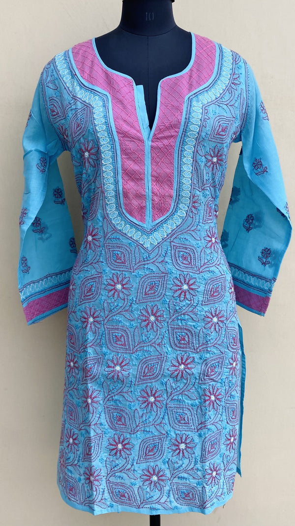 Lucknowi Chikankari Kurti Blue Cotton