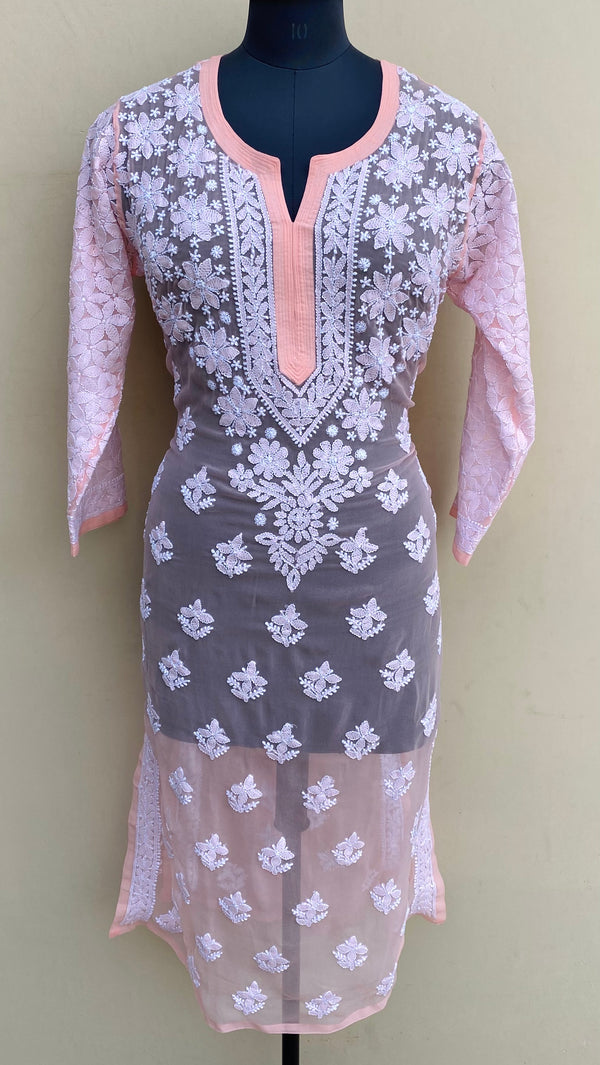 Lucknowi Chikankari Kurti Peach Georgette