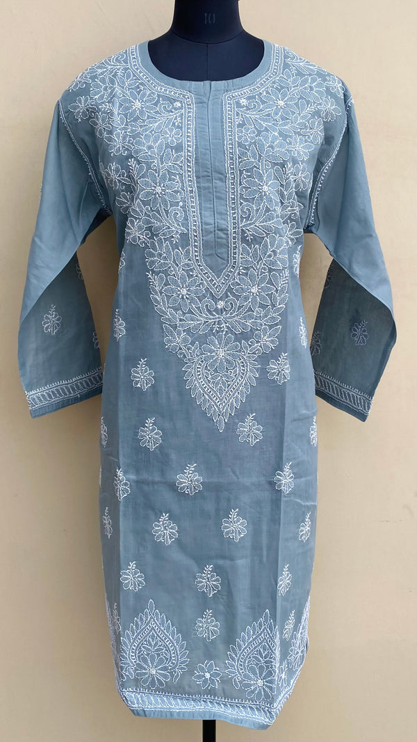 Lucknowi Chikankari Kurti Gray Cotton