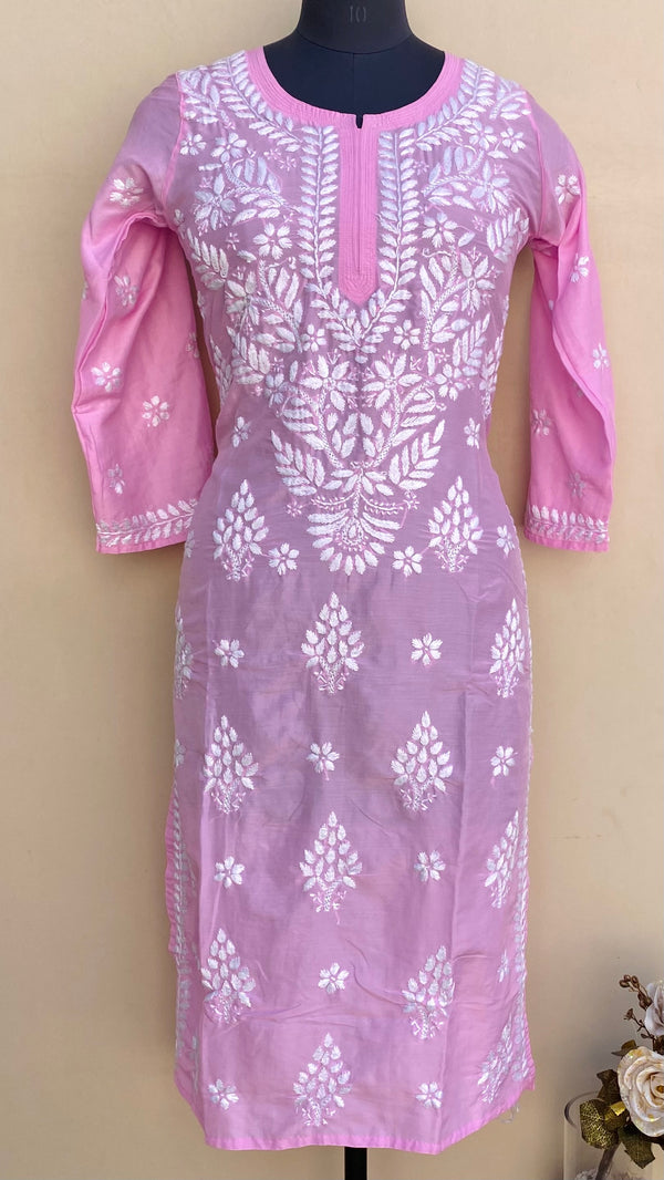 Lucknowi Chikankari Kurti Pink Muslin Cotton