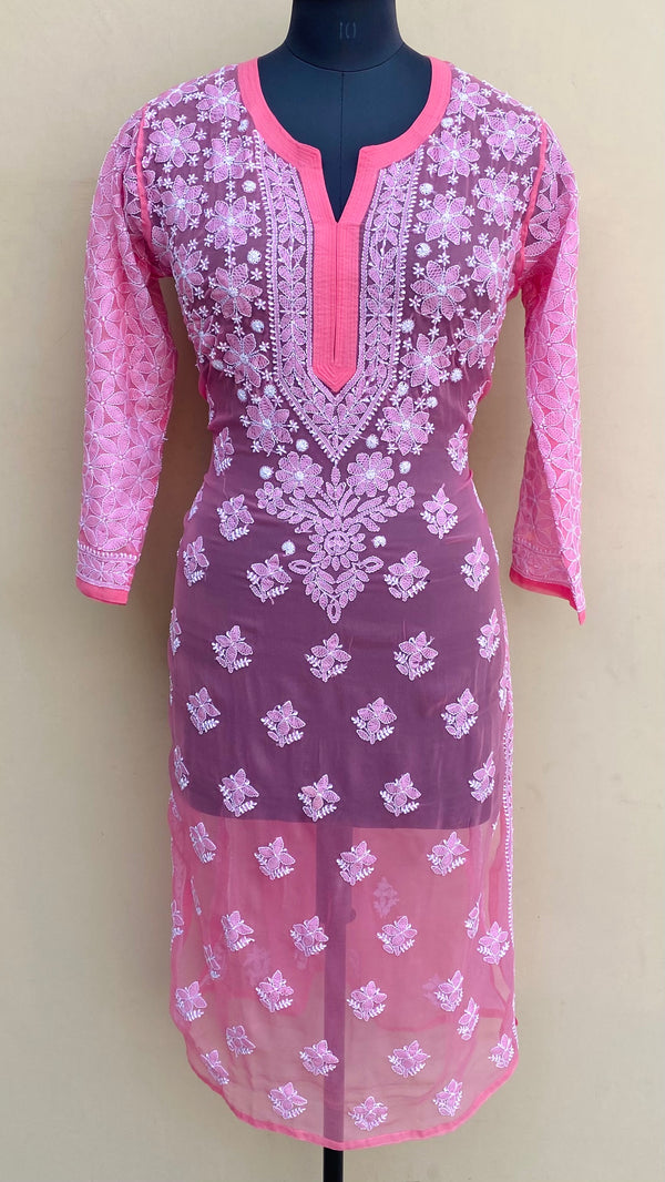 Lucknowi Chikankari Kurti Pink Georgette