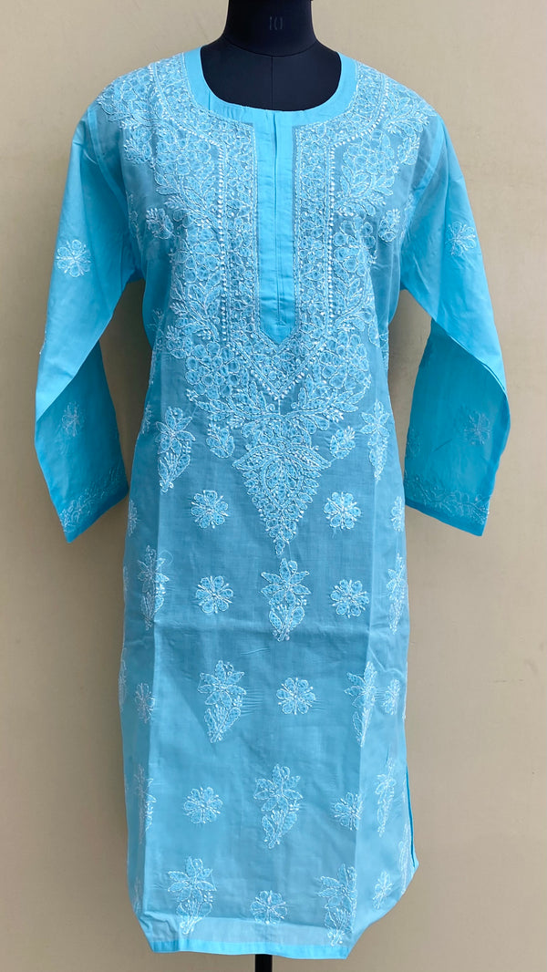 Lucknowi Chikankari Kurti Blue Cotton