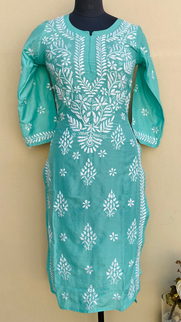 Lucknowi Chikankari Kurti Sea Green Muslin Cotton