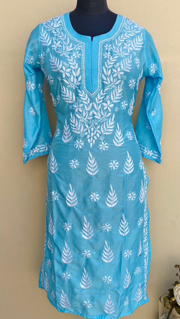 Lucknowi Chikankari Kurti Blue Muslin Cotton