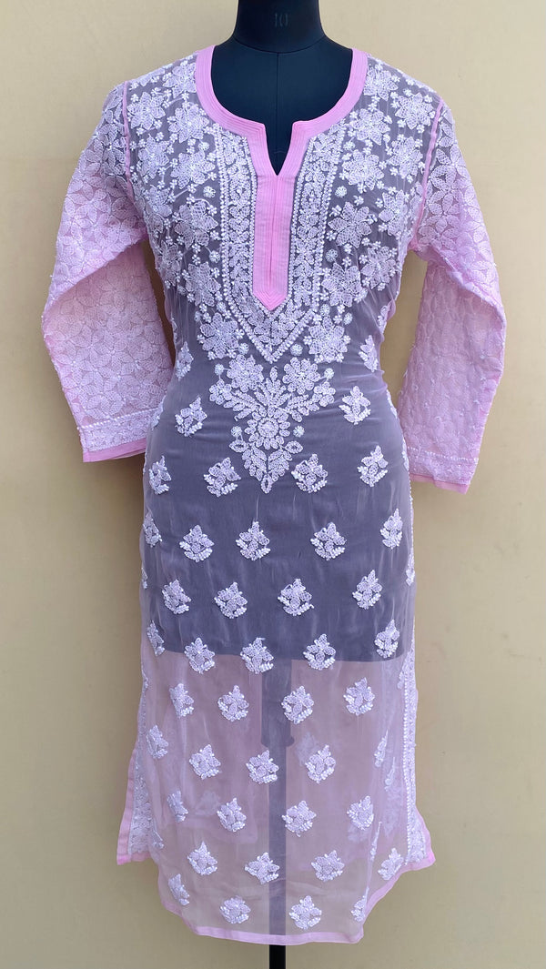 Lucknowi Chikankari Kurti Pink Georgette