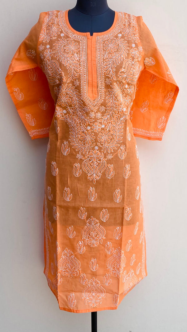 Lucknowi Chikankari Kurti Orange Cotton