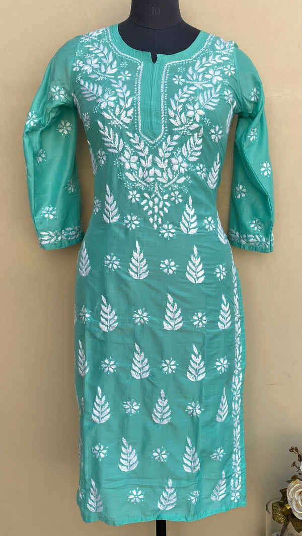 Lucknowi Chikankari Kurti Sea Green Muslin Cotton