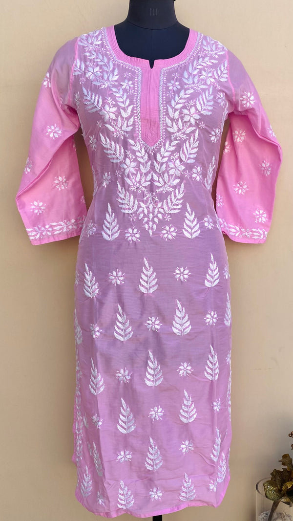 Lucknowi Chikankari Kurti Pink Muslin Cotton