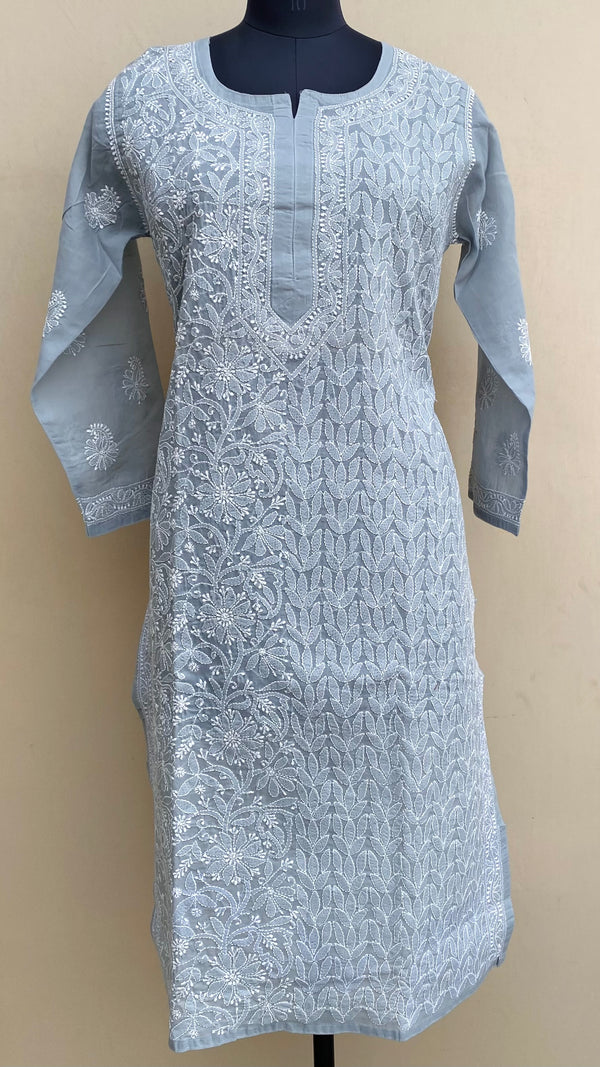 Lucknowi Chikankari Kurti Gray Cotton