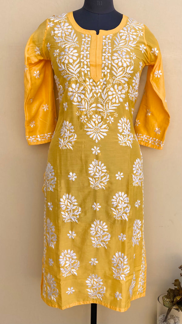 Lucknowi Chikankari Kurti Yellow Muslin Cotton